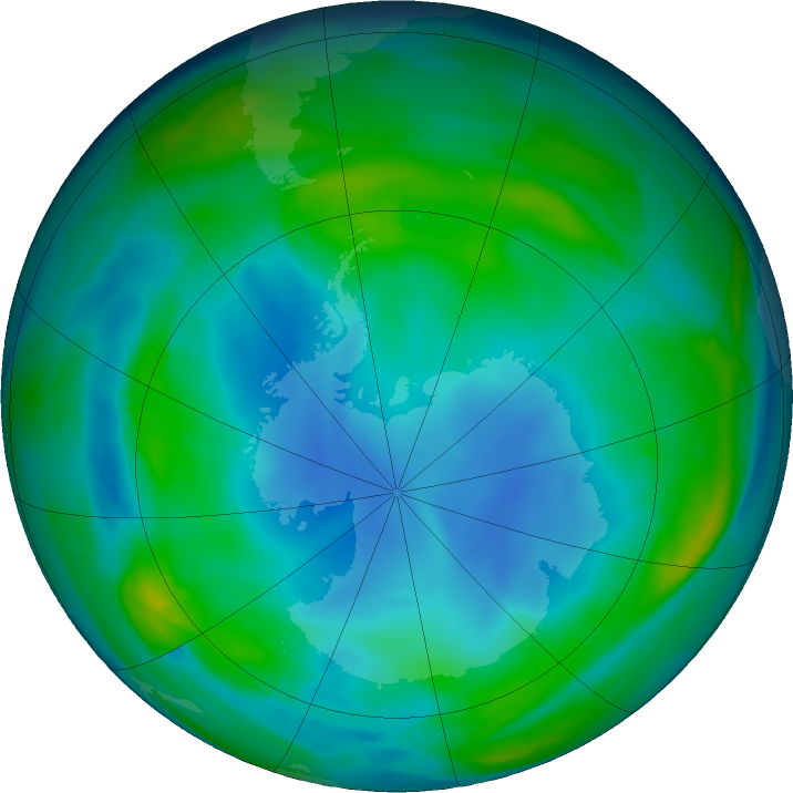 Antarctic ozone map for 09 July 2022